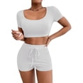 thumbnail image 4 of FUNUONY Womens Workout Sets 2 Piece - Seamless Yoga Outfits Shorts and Crop Top Matching Gym Athletic Clothing Set Two Piece Summer Outfits 2 Piece Sets Suspender Shorts Suit Yoga Sports White Xxl, 4 of 6