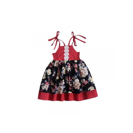 

Topumt Summer Casual Baby Girl Floral Print Irregular Design Strap Dress