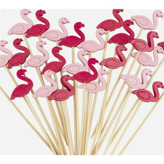 Cocktail Picks - 100 Counts Flamingo Decorative Toothpicks for Appetizers, 4.7 inch Long Bamboo Skewers Wooden Sticks for Food and Drinks, Fancy Party Decorations