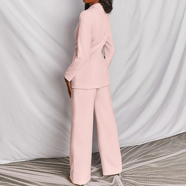 FRSASU Plus Size Long Sleeve clearance,Women's Long Sleeve Solid Suit Pants  Elegant Business Suit Sets Two-piece Suit Pink 4(S) 