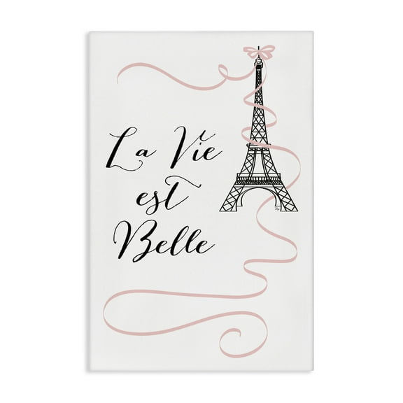 Stupell Industries Life Is Beautiful French Phrase Quotes and Sayings Painting Wrapped Canvas Canvas Art Print Wall Art, 16 x 24