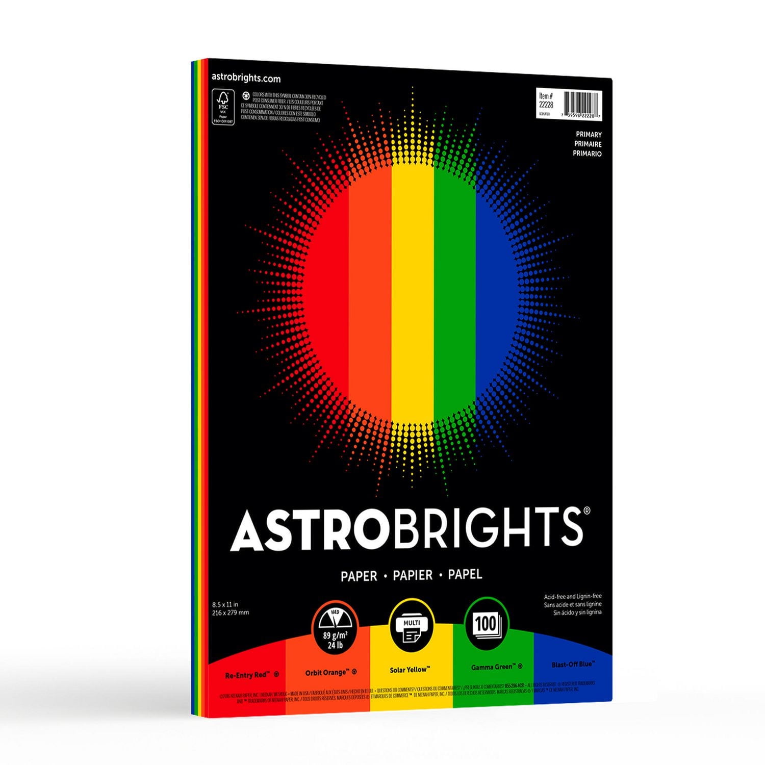 Assortiment de papier 5 couleurs Astrobrights «Primaire» 8.5" x11", 24 lb, 100 feuilles