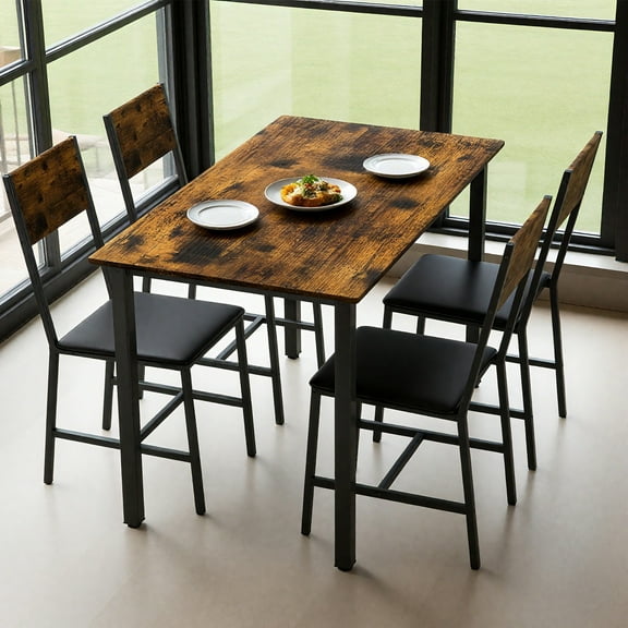 uhomepro 5 Pieces Dining Table Set, Wooden Top Kitchen Table and Chairs for 4, Upgraded Metal Frame Dining Room Table Sets for Kitchen Apartment, Rustic Brown