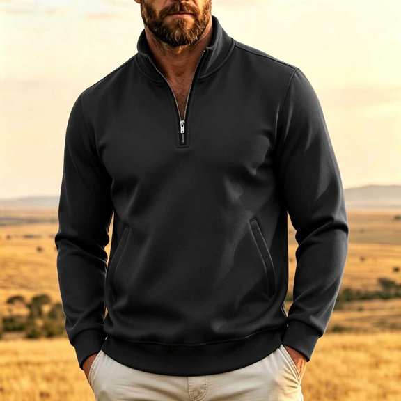LYSMORA Men's Quarter Zip Stand Collar Pullover Sweatshirt, Long Sleeve Loose Casual Golf Athletic Tops With Side Hand Pockets