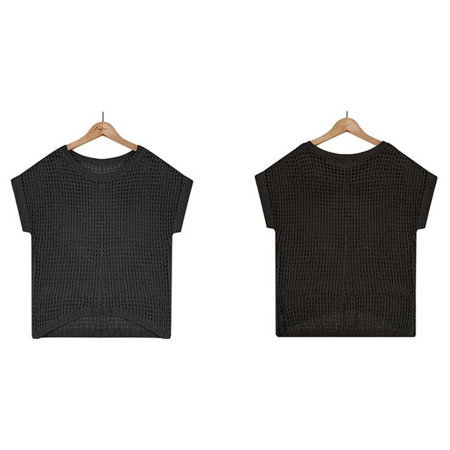 Blusa hueca de manga corta Blusa hueca de cuello redondo de manga corta para mujer Lady Girl