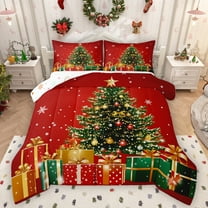 Homewish Chic Christmas Tree Bedding Comforter Set,Girls Xmas Gifts Twin Comforter Sets,Red Green Bedding Set For Child,Luxury Bedroom Decor Reversible,2-Piece