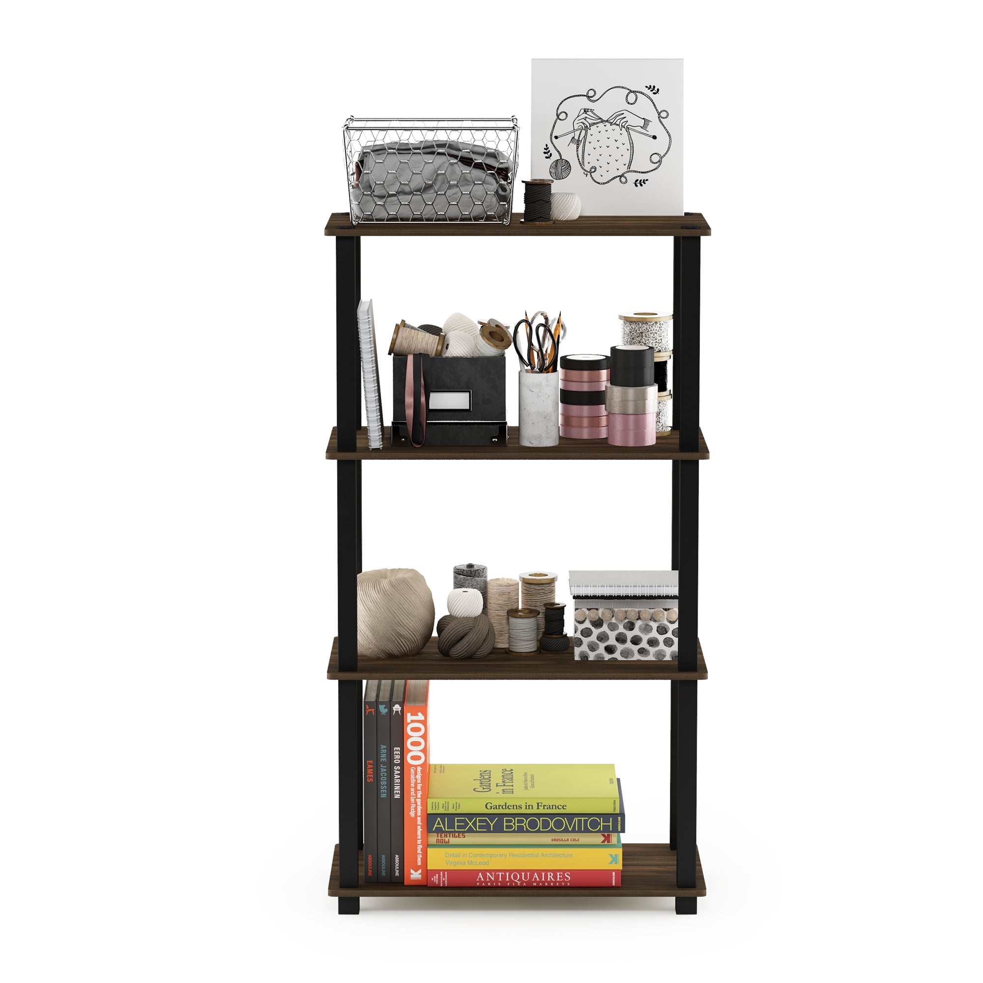 Furinno 23.6 W x 11.4 D x 43.25 H 4-Shelf Decorative Shelves, Columbia Walnut and Black