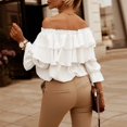thumbnail image 3 of Women's Off Shoulder Ruffle Trendy Summer Fashion Long Sleeve Blouse Sexy Dressy Casual Outfits Layered Tops White S, 3 of 4