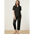 thumbnail image 2 of DARING DIVA Women's Satin Button Down Short Sleeve Long Pants Pajama Set L Black, 2 of 6