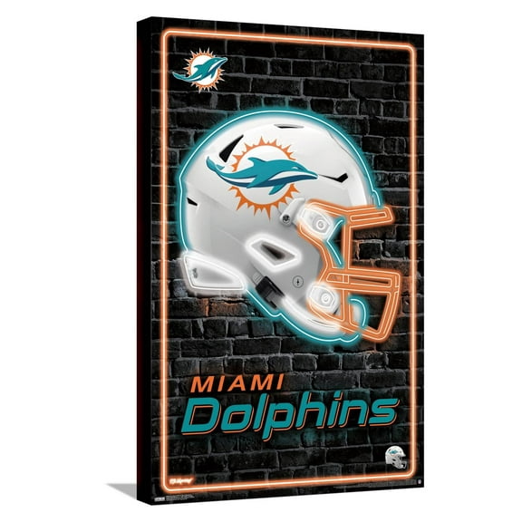 NFL Miami Dolphins - Neon Helmet 23 Canvas Wall Poster, 14.725" x 22.375"
