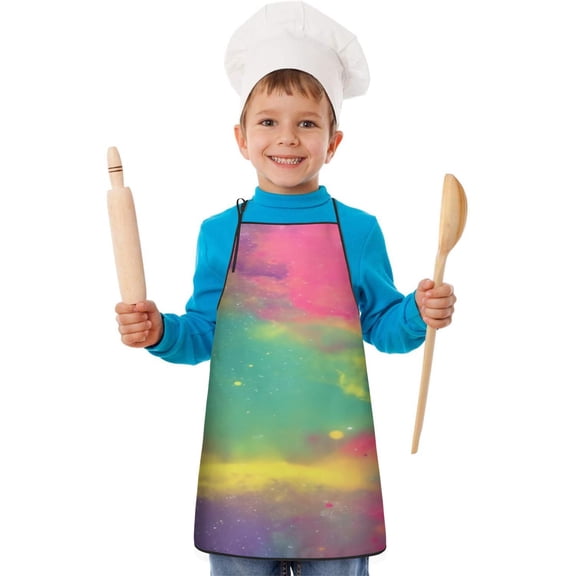 Colorful Tie Dye Pattern Kids Aprons for Girls and Boys,Adjustable Neck Strap Toddler Aprons for Kids Cooking Baking
