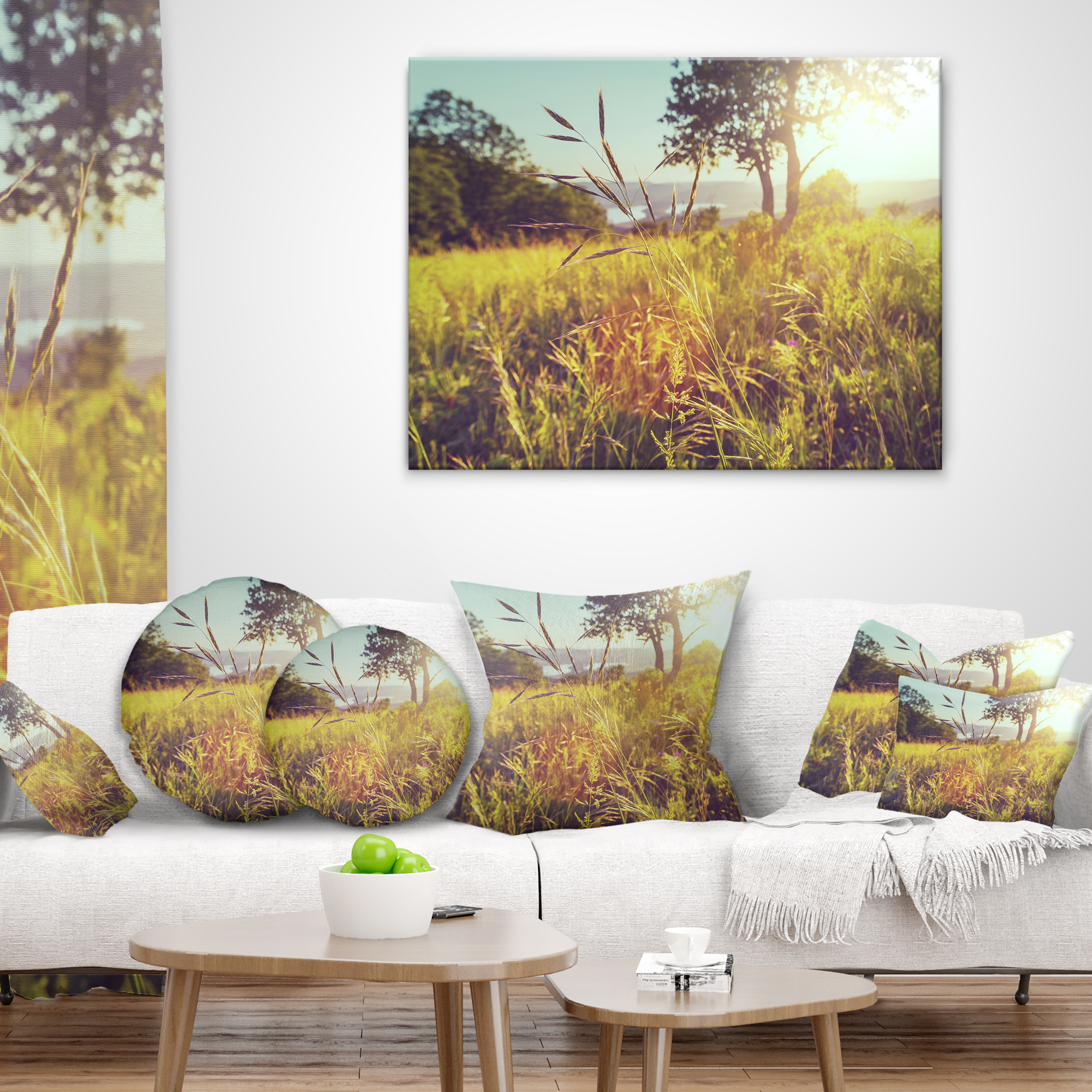 Designart Green Summer Meadow - Landscape Printed Throw Pillow - 16x16