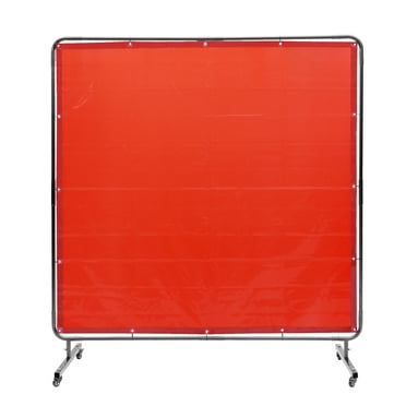 KFFKFF Welding Screen with Frame, 6' x 6' Welding Curtain Screen, Flame-Resistant Vinyl Welding Protection Screen on 4 Swivel Wheels (2 Lockable), Moveable & Professional, Red