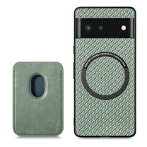 Cutyskin Carbon Fiber Texture PU Leather Case for Google Pixel 6a, with Detachable Card Holder, Compatible Magsafe Charging, Ultra Thin Design Shockproof Phone Case for Google Pixel 6a, Green