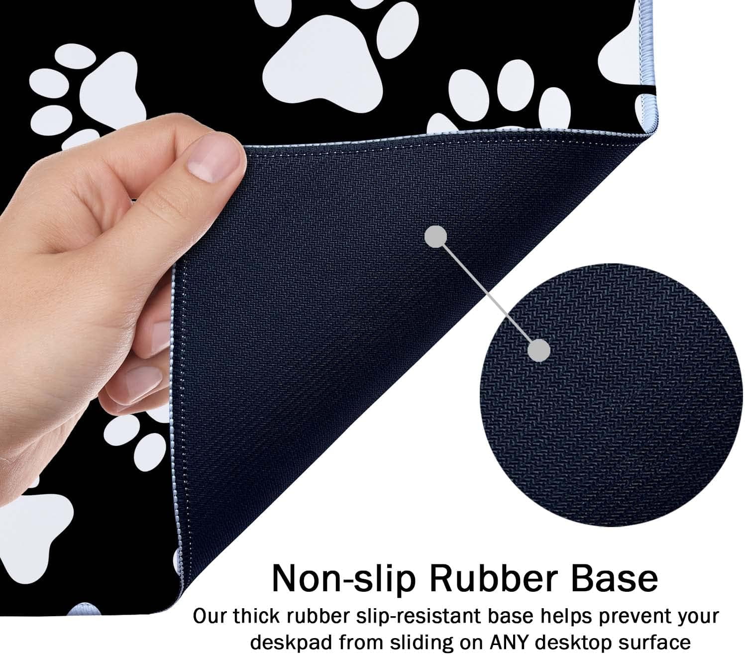 Gaming Mouse Pad, Extended Mouse Pad, 35.5x15.7inch XXL Large Big Computer Keyboard Mouse Mat Desk Pad with Non-Slip Base and Stitched Edge for Home Office Gaming Work, Black White Paws