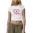 thumbnail image 1 of TSADFHJI Hauts d'Été pour Adolescentes Femmes Mode Décontractée Imprimé Col Rond Manches Courtes Hauts Ajustés T-Shirts m Blanc, 1 of 4