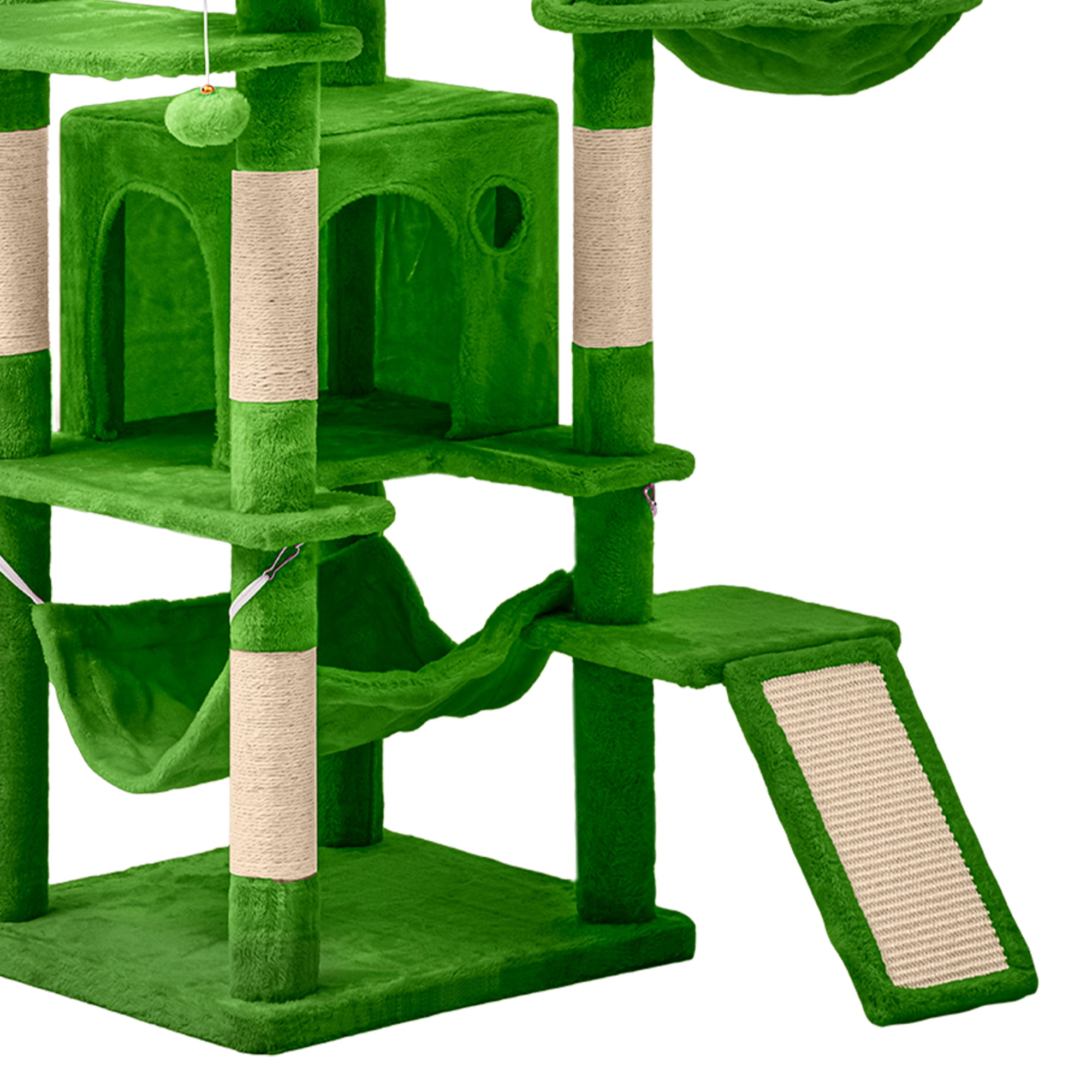 ModFusion 75" Tall Green Cat Tree Tower with Hammock, Playhouse & Scratching Posts for Indoor Cats