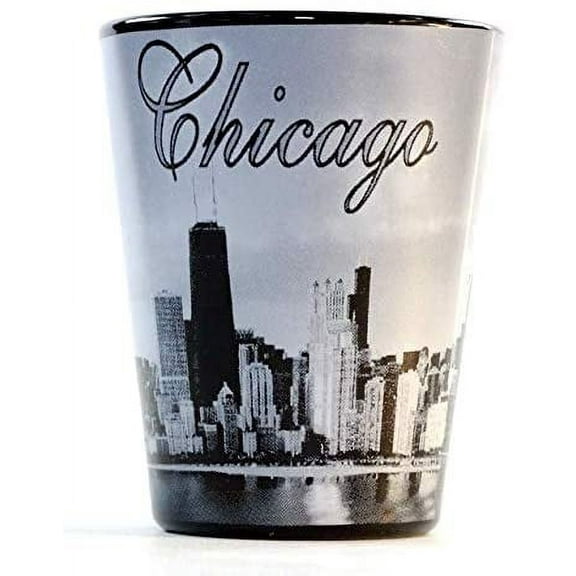 Chicago Illinois Black B & W Skyline Shot Glass
