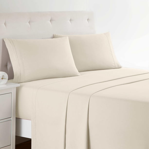 clara clark Juego de sábanas Queen con bolsillo profundo para cama Queen Size – 4 piezas Queen Size Sábanas extra suaves Fundas de almohada Beige crema Sábanas Queen