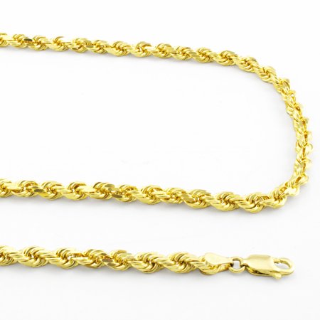 14k Yellow Gold Pendant Chain - 14k Yellow Gold Unisex 4mm Hollow Rope Chain Pendant Necklace, 20