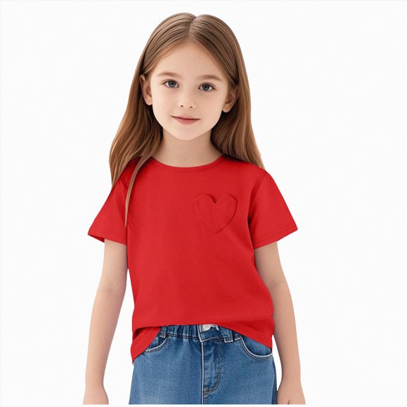 Gubotare Girls Blouses Short Sleeve Shirt for Kids Girls Boys Short Sleeve T Shirt Tops Graphic Print Round Neck Short Sleeve Tee Size 8-9 (Red,8-9 Years)