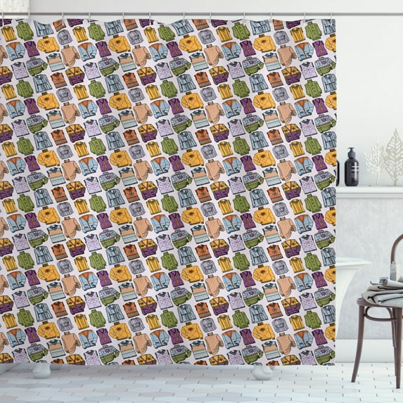 Hipster Shower Curtain, Winter Season Trend Warm Wool Clothes Sweaters Feminine Fashion Theme Illustration, Fabric Bathroom Set with Hooks, 69W X 70L Inches, Multicolor, by Ambesonne