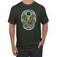 thumbnail image 1 of Day Of The Dead Calavera Skull Colorful Trippy | Mens Pop Culture Graphic T-Shirt, Forest Green, X-Large, 1 of 4