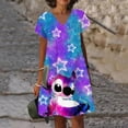 thumbnail image 4 of Vestido de verano para mujer con estampado 3D de Lilo y Stitch de Disney, cuello en V, elegante, informal, hasta la rodilla, estampado hawaiano para playa, nuevo, 4 of 5