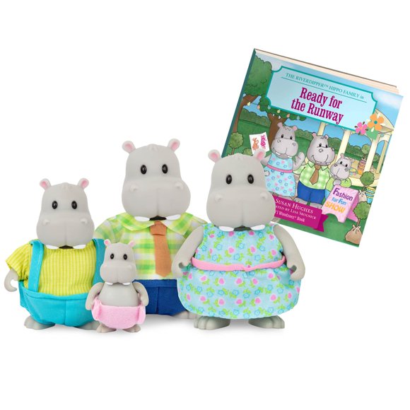 Figura de juguete Li'l Woodzeez Riverdipper Hippo Family, juego de 4