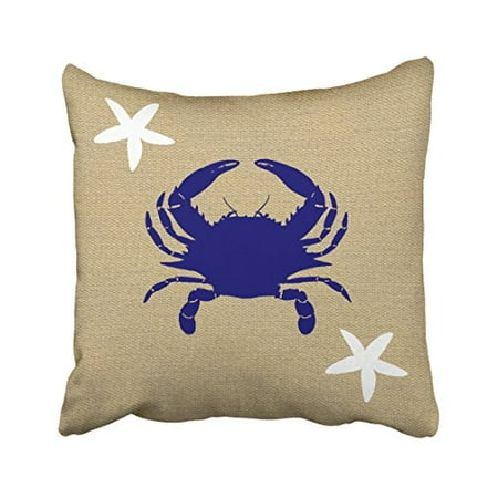 The White Starfish WinHome Square Throw Pillow Covers Retro Blue Crab White Starfish Nautical Beach Burlap Outdoor Pillowcases Polyester 18 X 18 Inch With Hidden Zipper Home Sofa Cushion Decorative Pillowcase ()