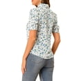 thumbnail image 3 of Unique Bargains Blouse pour Femmes Col Rabattu Fendu Manches Bouffantes Chemise en Chiffon, 3 of 6