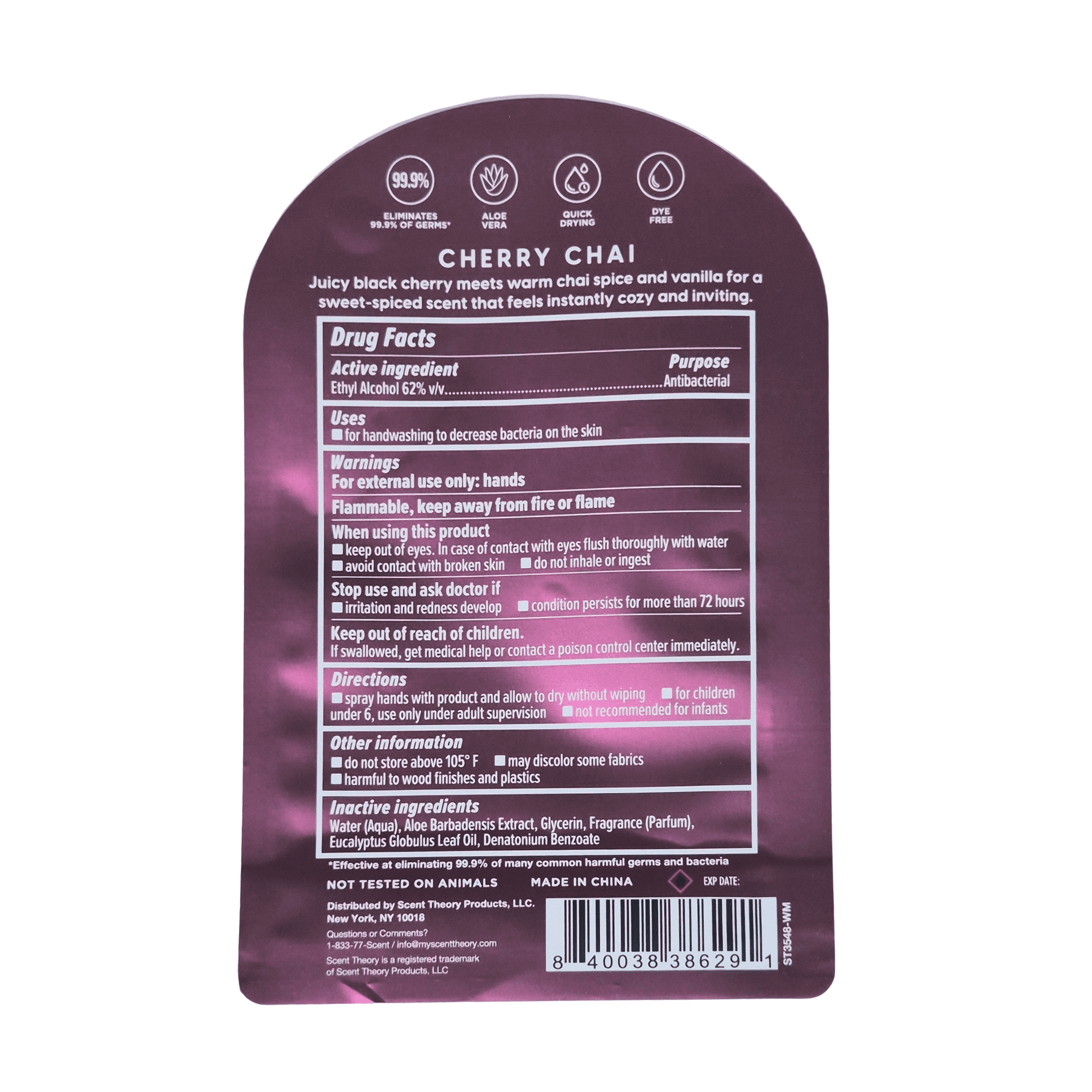 Scent Theory Hand Sanitizer Spray, Cherry Chai, 1 fl oz