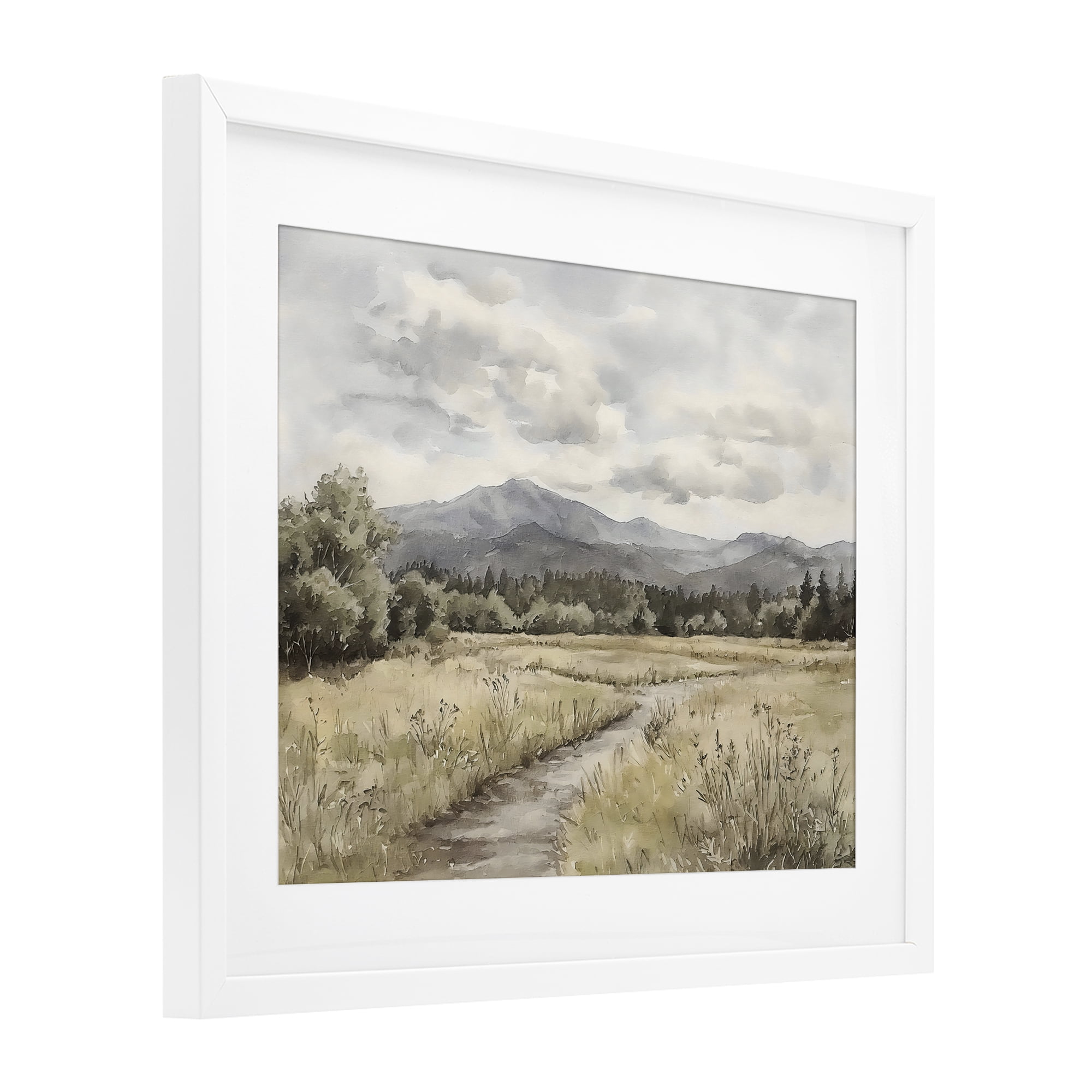 Stupell Industries Muted Pathway to Mountains White Framed Print Under Glass, design by Riley B