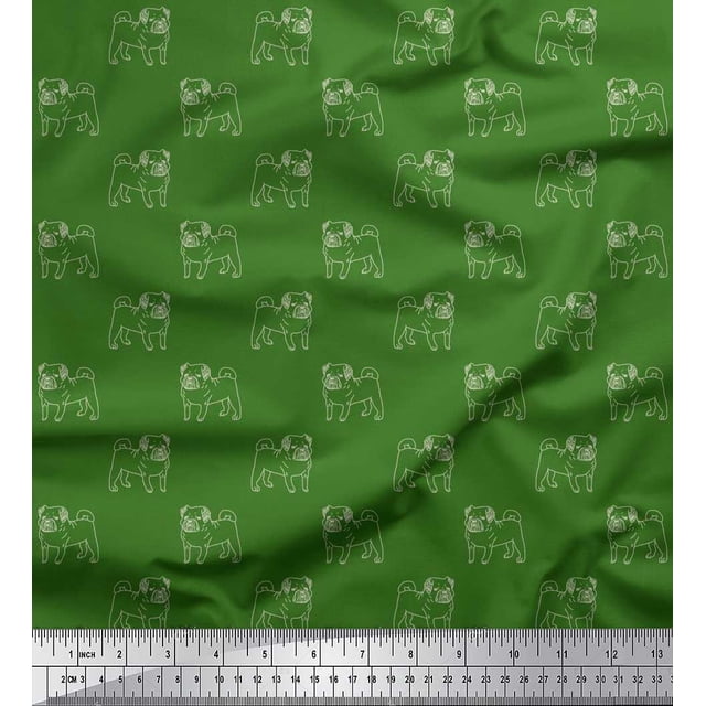 Soimoi Polyester Crepe Fabric Pug Dog Print Sewing Fabric Yard 52 Inch Wide