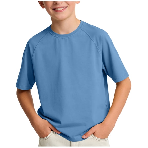 CYRBOKO Boys Short Sleeve T-Shirts, Quick-dry Breathable Summer Running Athletic Tops Basic Tees Blue Size 10-12 T