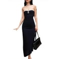 thumbnail image 2 of Biekopu Women's 2 Piece Summer Outfits Black Sleeveless Off Shoulder Tube Tops Long Bodycon Skirt Set, 2 of 8
