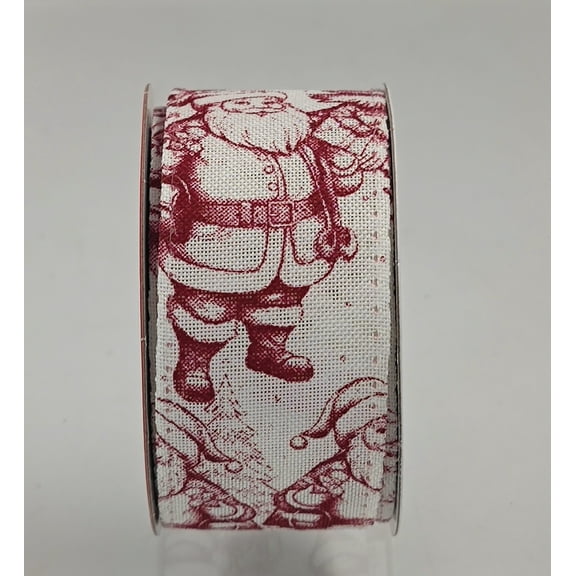 Red and White Toile Santa and Snowman Burlap Wired Christmas Ribbon, 1.5" x 15', by Holiday Time