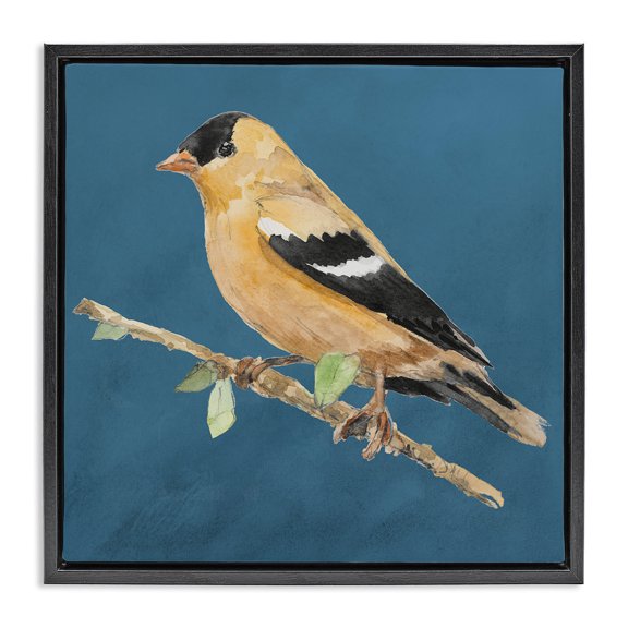 Stupell Industries Traditional Yellow Bird Animals & Insects Painting Black Floater Framed Canvas Art Print Wall Art, 18 x 18