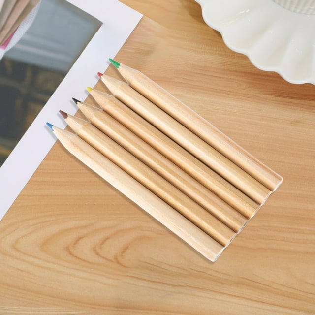 Wooden Hexagonal Short Color Pencils Set - 6 Basic Colors for Children's Drawing - Safe Non-Toxic Design with Blunt Nibs for Art and Education