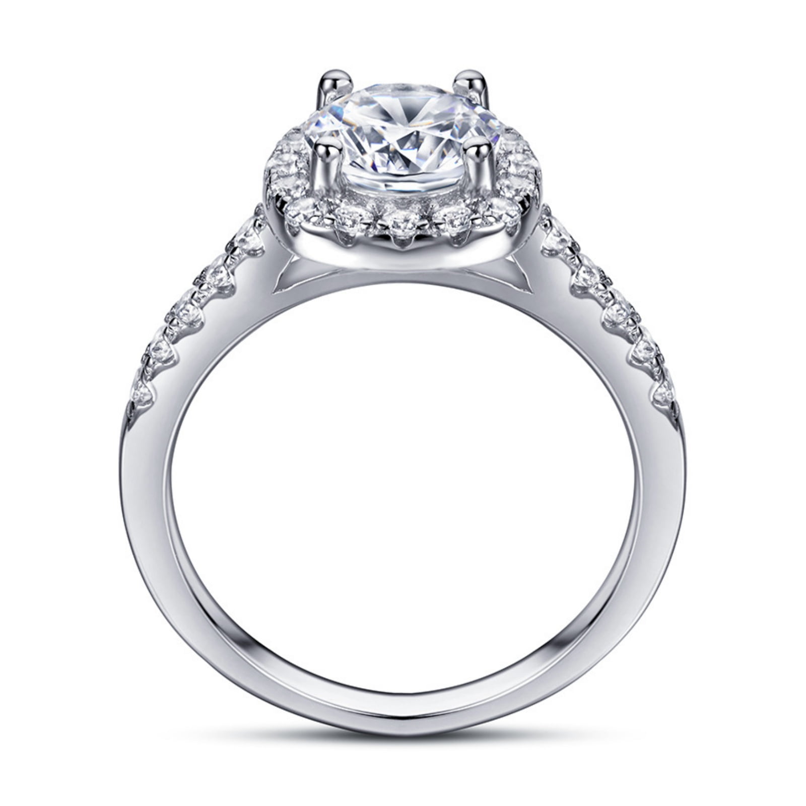 SFTING 925 Sterling Silver Bridal Solitaire Round Engagement Wedding Ring for Women Halo Zirconia 1.2CT Silver Size 8