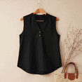 thumbnail image 5 of Womens Summer Cotton Linen Tank Tops Sleeveless V Neck Button Shirts Fashion Casual Solid Color Henley Shirts Blouses Base Tees, 5 of 5