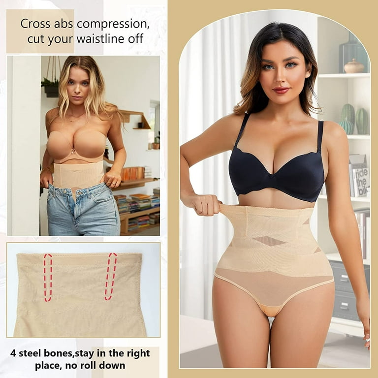 Gotoly Compression Thong Shapewear for Womens High Waist Butt Lifter Tummy  Control Underwear Body Shaper Cross Panty Girdle(Beige Medium) 