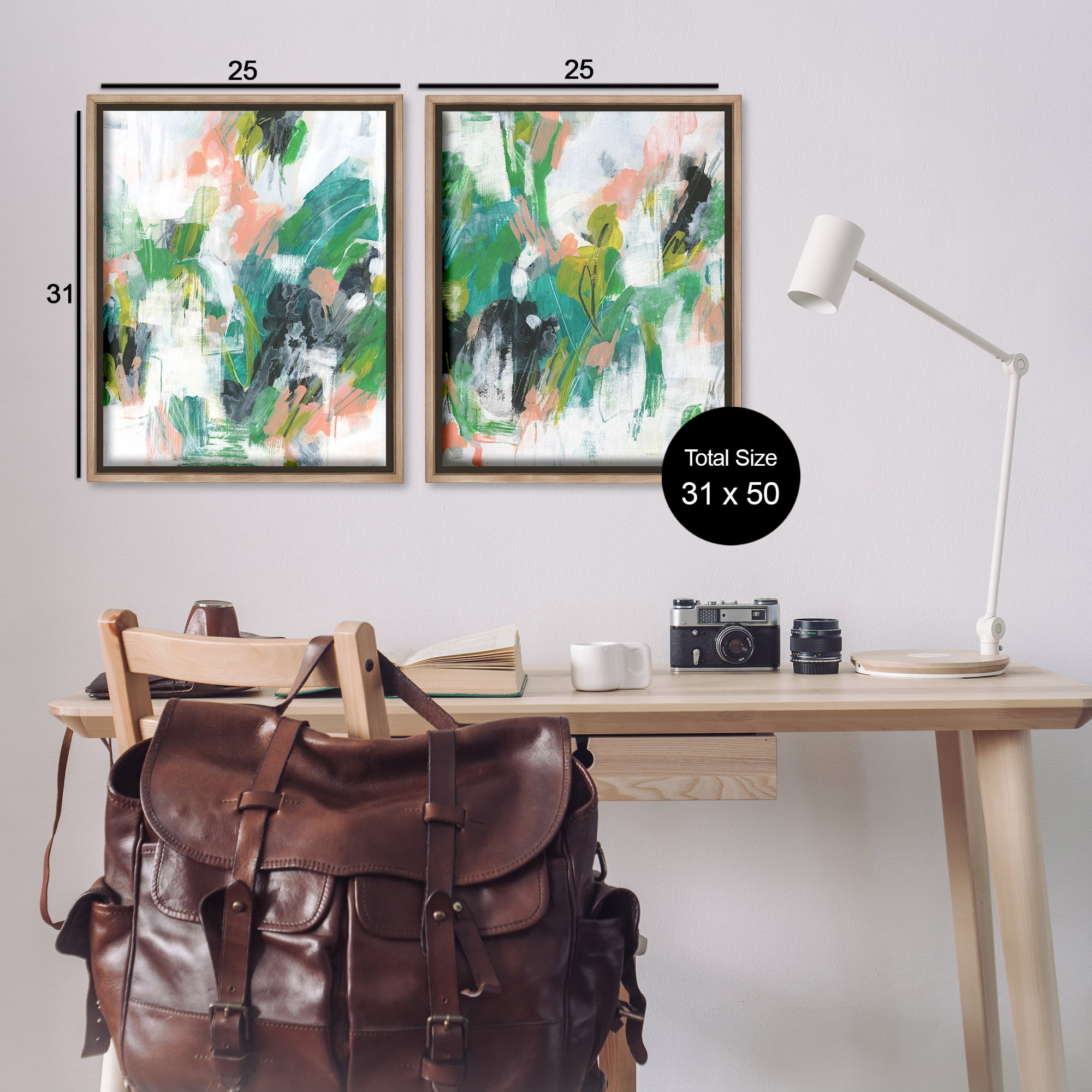 Stupell Industries Green Abstract Layers Abstract Painting Brown Floater Framed Canvas Art Print Wall Art, 31 x 25, Set of 2
