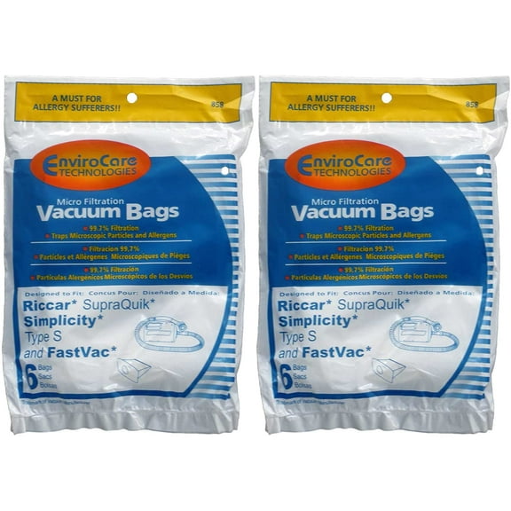 EnviroCare Replacement Micro Filtration Vacuum Cleaner Dust Bags made to fit Riccar SupraQuik, Simplicty Type S and Fastvac Canisters 12 Pack