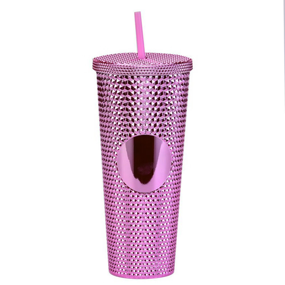 24 oz Double Wall Plastic Matte Studded Tumbler with Lid and Straw