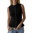 thumbnail image 3 of Sleeveless Women Solid Button Down Ruffle Knit Vest Peplum Tops, 3 of 6