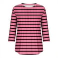 thumbnail image 5 of EchfiProm 3/4 Sleeve Summer Shirts for Women Striped Pink Pullover Crew Neck Summer Loose Fit Shirts, 5 of 7