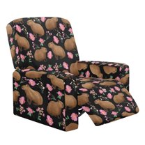 Jiueut Capybara Cherry Blossom Pattern Recliner Chair Slipcover, Wear Resistant Recliner Slipcover with Storage Pockets Dustproof Reclining Covers for Fabric and Leather Recliners