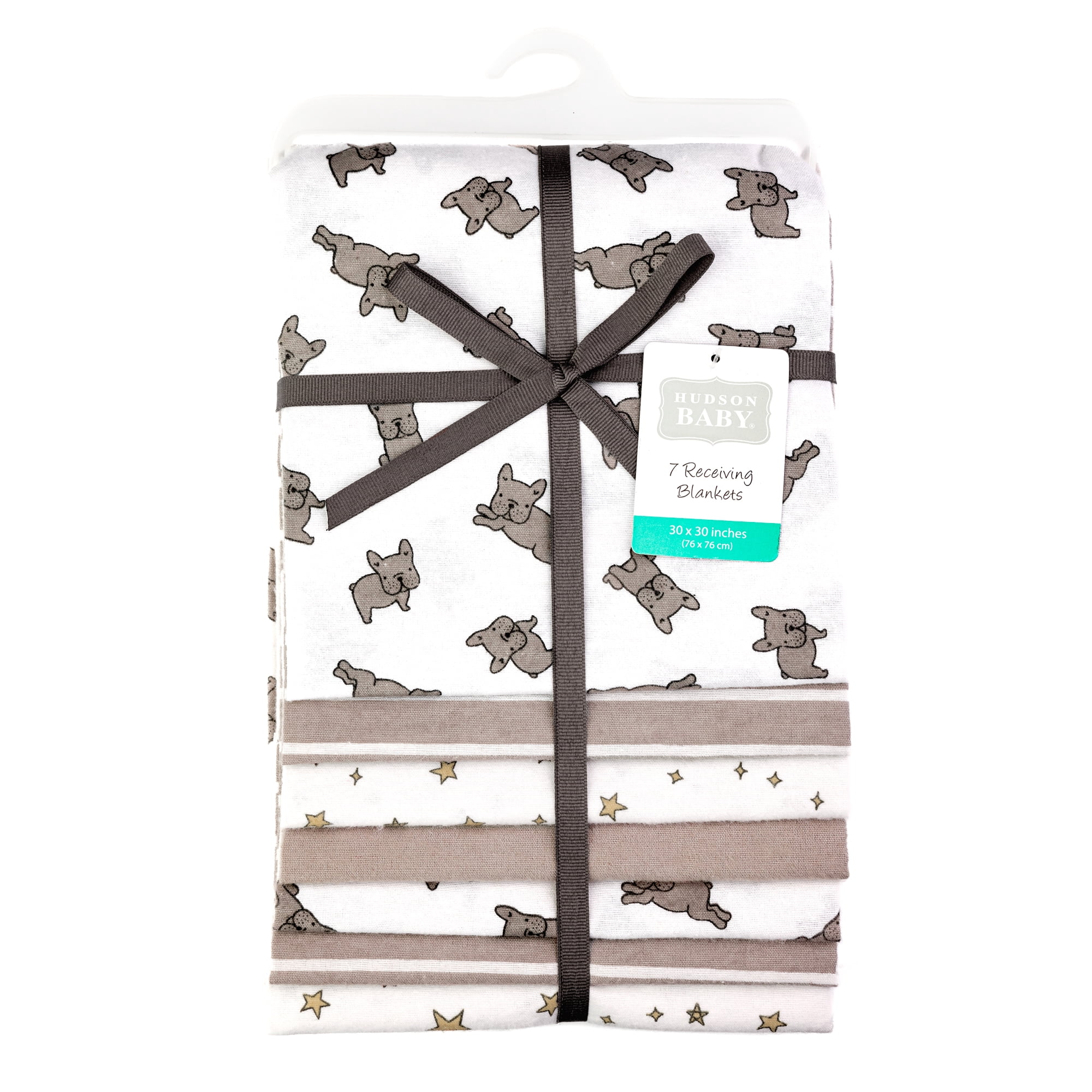 Hudson Baby Unisex Baby Cotton Poly Flannel Receiving Blankets Bundle, French Bulldog Stars, One Size