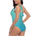 thumbnail image 4 of Salouo Teal Turquoise Pattern One Shoulder Ruffled One Piece Swimsuit for Women V Neck Swimwear Tummy Control Bathing Suit-XX-Large, 4 of 6